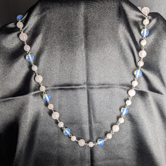 Moonstone Rose Quartz Crystal Necklace Handmade Artisan Silver Unique Natural - Picture 9 of 10